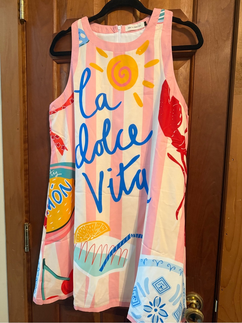Nice to Meet You La Dolce Vita Pink Stripe Graphic Dress